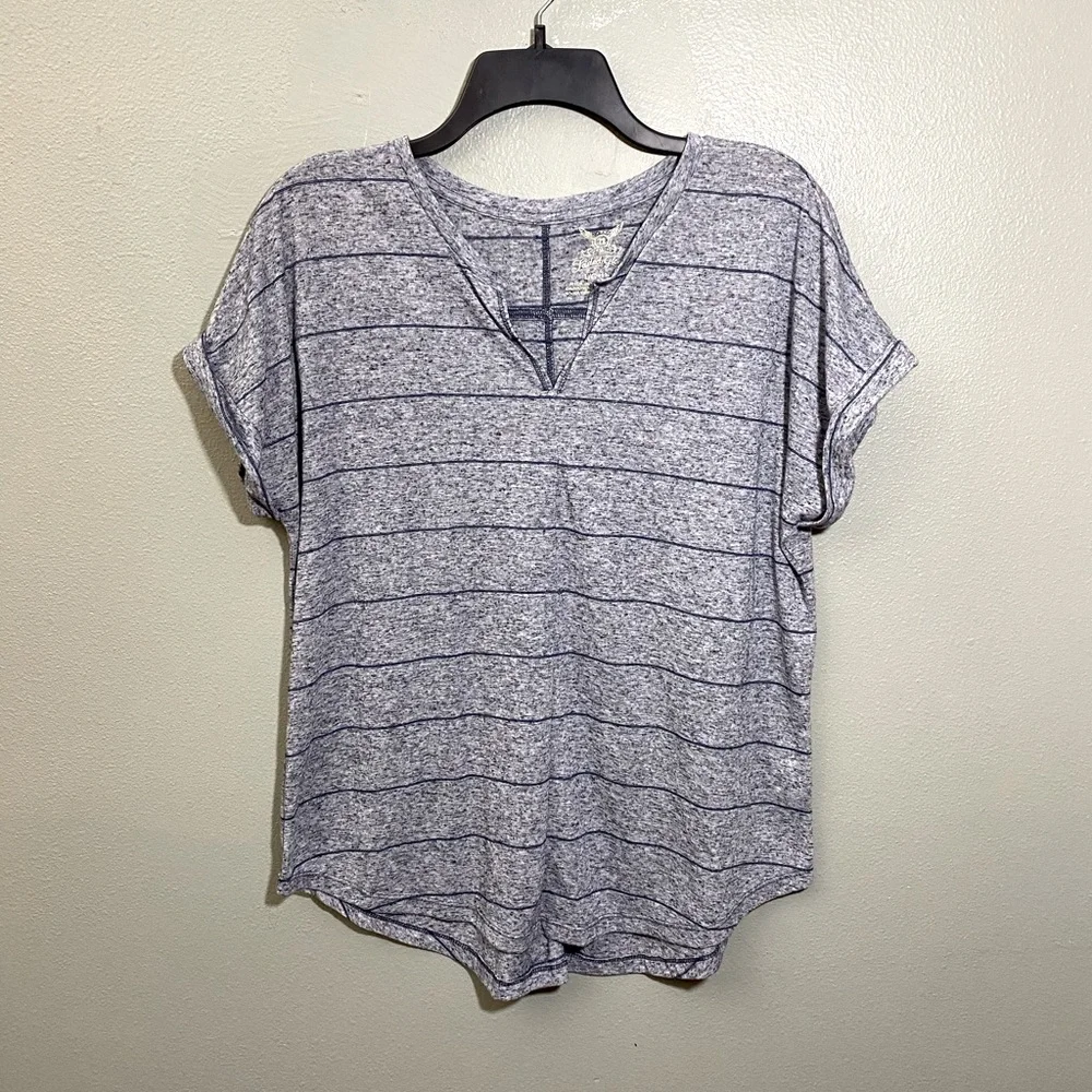 Striped Split Neck Tee - Picture 1 of 2